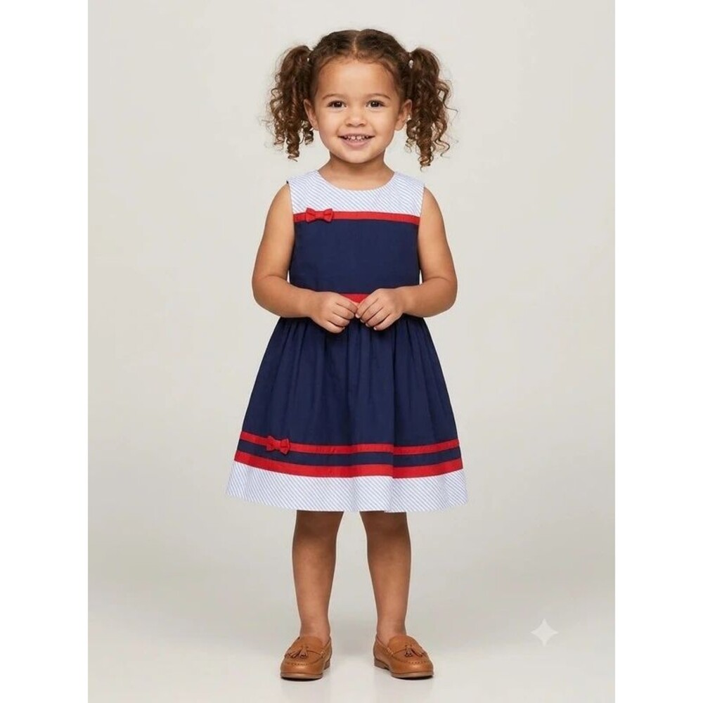 Tommy Hilfiger 4T Nautical Dress Blue Striped Preppy Coastal Kid Patriotic